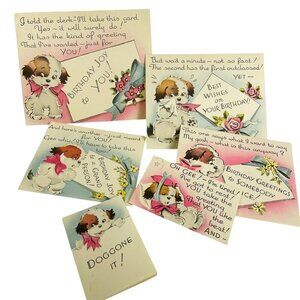 Vintage 6 Piece Nesting Envelopes Dog Gone It Happiest Birthday Card Unused